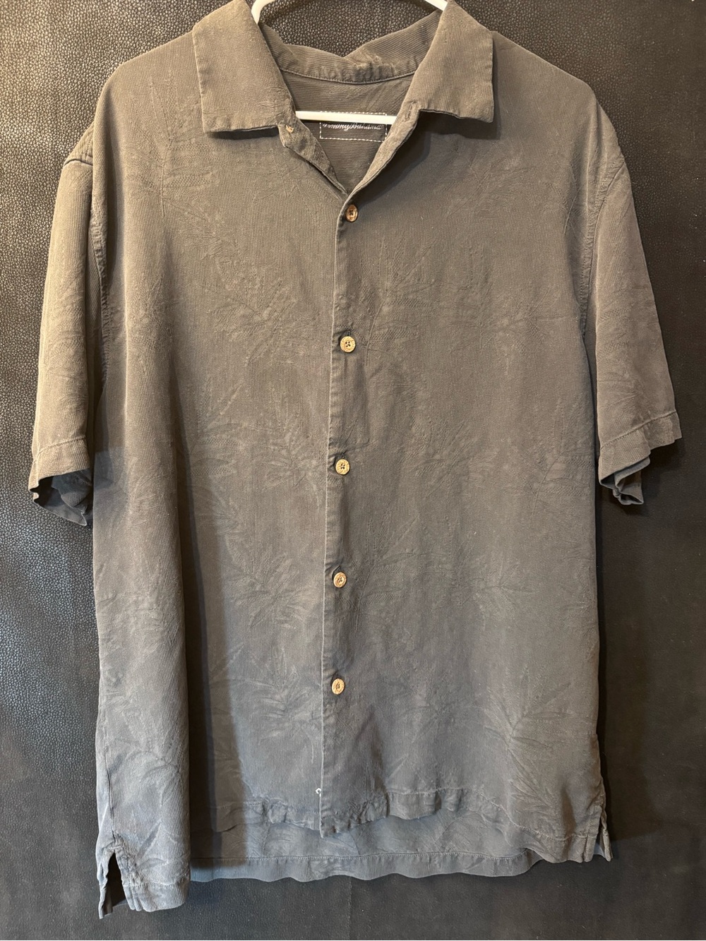 Tommy Bahama Mens XL Black Tonal Tropical Jacquard Short Sleeve Button Shirt